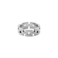 Polished silver 3-link ring crafted from stainless steel, featuring a bold geometric design with smooth, rounded edges and a contemporary finish.