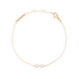 Delicate rose gold bracelet featuring a fine adjustable chain and a sparkling infinity symbol set with white cubic zirconia crystals, finished with a secure lobster clasp.