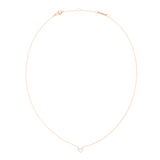 Rose gold necklace with a fine adjustable chain, featuring a delicate heart-shaped pendant set with white cubic zirconia crystals. The lightweight design highlights the pendant’s subtle sparkle, offering an elegant and versatile jewellery piece.