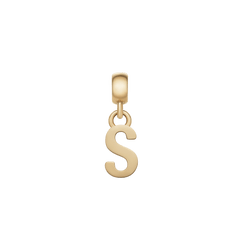 Gold letter S charm with a sleek, polished finish and an adjustable clasp, ideal for personalising bracelets or necklaces with a refined, minimalist touch.