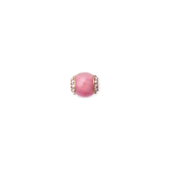 Rhodonite Crystal Orb Rose Gold Charm featuring a smooth pink semi-precious stone, accented with sparkling Preciosa crystals and set in a polished rose gold finish.
