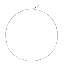 Charms Chain Necklace RG shown in a circular arrangement, featuring a slim rose gold oval chain and an adjustable sliding clasp for a custom fit.