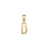 Gold letter D charm with a sleek, minimalist design and polished finish, featuring an adjustable clasp for easy customisation on bracelets or necklaces.