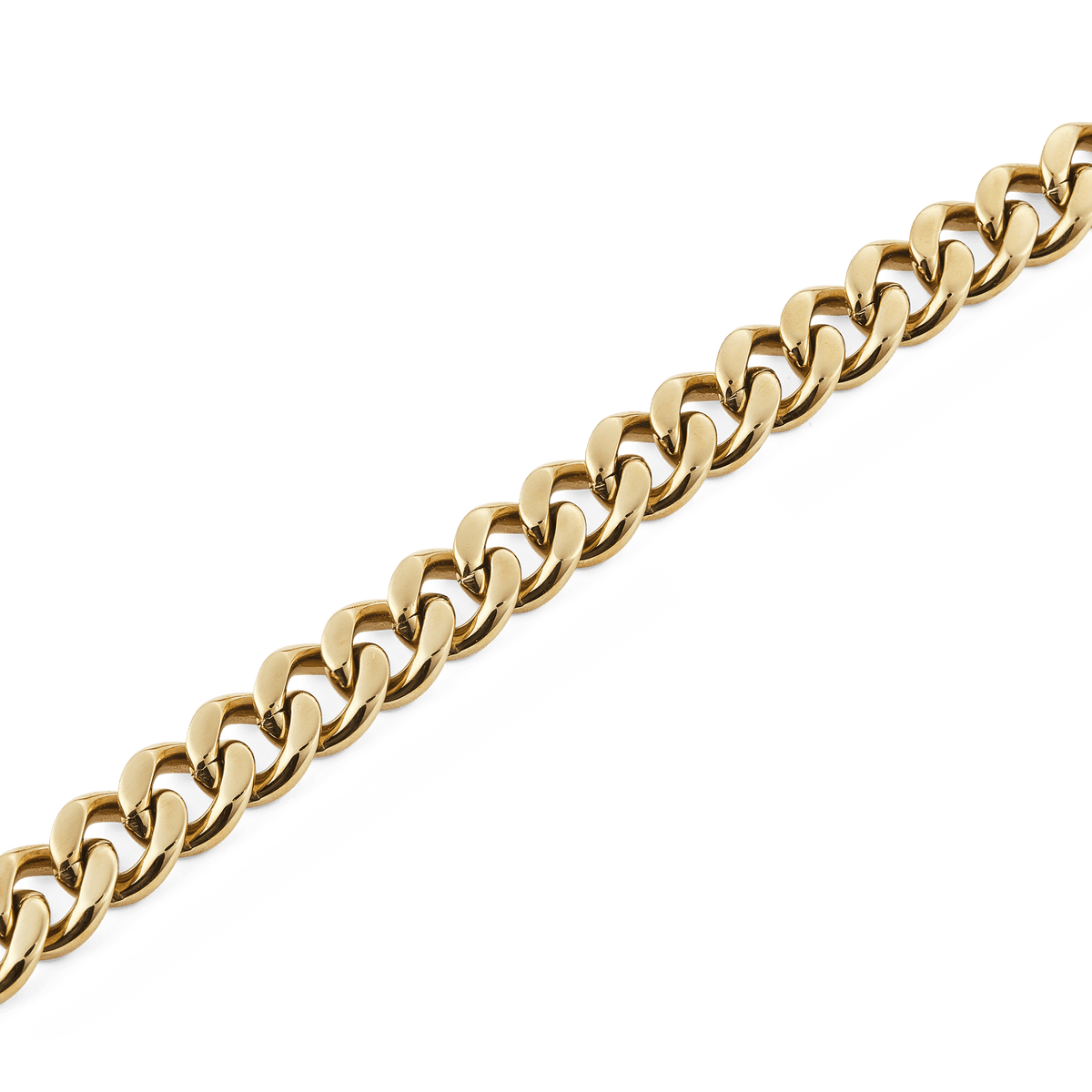 Close-up of the Ellipse Cuban Chain Necklace Gold, showing the chunky, polished gold-plated links and the refined craftsmanship of the stainless steel chain.