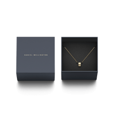 Daniel Wellington Elan Necklace Gold displayed in its signature gift box, featuring a polished gold-plated ring pendant on a fine chain for a refined and timeless presentation.