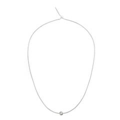 June Charm S925 Sterling Silver necklace featuring a minimalist chain with a central iridescent pearl-effect crystal charm.