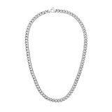 Chunky silver Cuban chain necklace with polished, high-shine links and a matching lobster clasp, crafted from stainless steel for a modern, refined look.