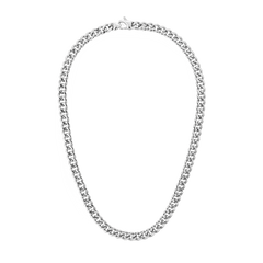 Chunky silver Cuban chain necklace with polished, high-shine links and a matching lobster clasp, crafted from stainless steel for a modern, refined look.