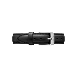 Sheffield Strap Silver in genuine black leather with fine stitching and a sleek silver buckle, designed for Daniel Wellington watches and offering a timeless, versatile look.