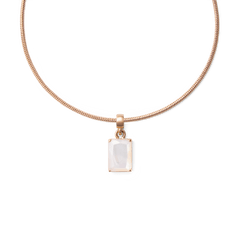 Mother of Pearl Octagon Rose Gold Charm displayed on a rose gold chain, featuring a faceted mother of pearl stone set in an octagonal rose gold frame for a refined, elegant finish.