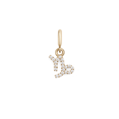 Capricorn zodiac watch charm in gold-plated stainless steel, featuring a delicate Capricorn symbol set with sparkling cubic zirconia crystals and a secure clasp for attaching to a watch strap.