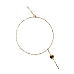 Gold charm extension chain bracelet featuring a delicate polished chain, a sleek gold bar, and a round tiger’s eye bead, designed for layering or personalising your jewellery collection.