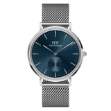 Classic Multi-Eye Sterling Arctic watch featuring a deep blue multi-eye dial, polished silver case, minimalist hour markers, and a fine silver mesh strap.