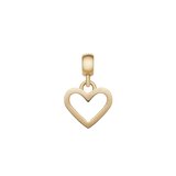 Gold heart contour charm with a polished open heart silhouette, featuring an adjustable clasp and smooth finish, ideal for adding a touch of elegance to bracelets or necklaces.