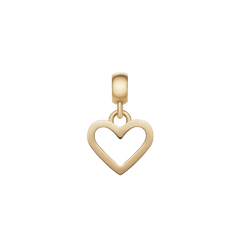 Gold heart contour charm with a polished open heart silhouette, featuring an adjustable clasp and smooth finish, ideal for adding a touch of elegance to bracelets or necklaces.