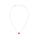 Rose gold necklace with a round red agate pendant, haloed by white crystals on a fine adjustable chain.