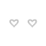 Pair of Mirelle Heart Earring Silver studs featuring open heart shapes crafted from polished stainless steel and set with sparkling white cubic zirconia crystals.