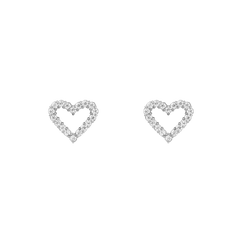 Pair of Mirelle Heart Earring Silver studs featuring open heart shapes crafted from polished stainless steel and set with sparkling white cubic zirconia crystals.