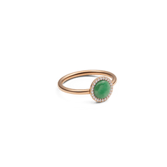 Audrey Ring Jade Rose Gold featuring a domed green jade centre and white cubic zirconia halo on a slim rose gold band.