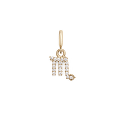 Scorpio zodiac watch charm in gold-plated stainless steel, featuring the Scorpio symbol adorned with sparkling cubic zirconia crystals and a polished gold clasp for attaching to a watch strap.