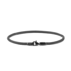 Slim graphite mesh bracelet with a secure lobster clasp, crafted from 316L stainless steel and featuring a minimalist, contemporary design.