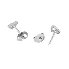 Mirelle Heart Earring Silver studs shown from the back, highlighting the secure butterfly backs and polished stainless steel posts for comfortable everyday wear.