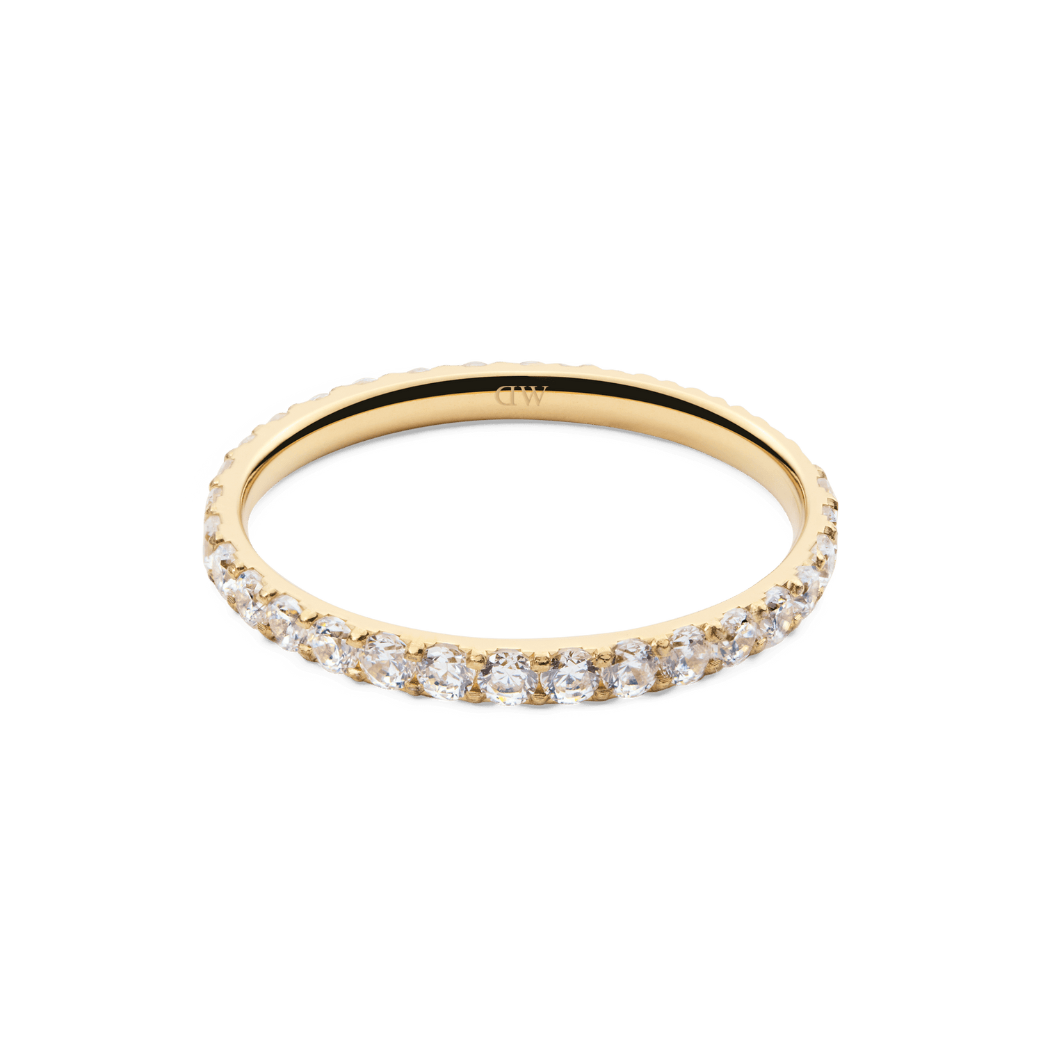 Mirelle Eternity Ring Gold 2mm with a delicate gold band, fully set with sparkling white cubic zirconia crystals for a refined and timeless finish.
