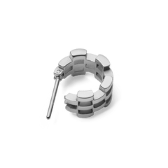 Silver 3-link hoop earring in stainless steel, featuring a geometric openwork design and a polished, contemporary finish.