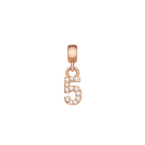 Rose gold number 5 charm embellished with cubic zirconia crystals, ideal for customising charm bracelets or necklaces.