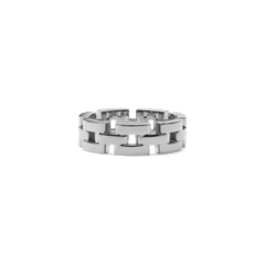 3-Link Ring Silver featuring three bold, rectangular links with a polished stainless steel finish and a contemporary geometric design.