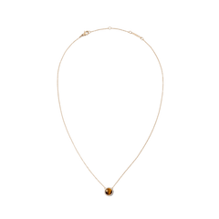 Rose gold necklace with domed Tiger Eye pendant, encircled by white crystals on a fine adjustable chain.