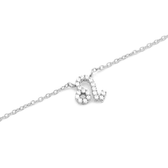 Crystal Zodiac Chain Necklace Silver featuring a Leo zodiac pendant adorned with sparkling hand-set crystals on a fine silver chain.