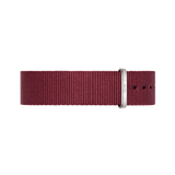 Roselyn Strap Silver features deep ruby red woven polyester with polished silver buckle, ideal for Daniel Wellington watches.