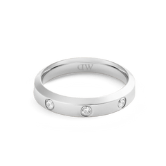 Classic Lumine Ring Silver 4 mm featuring a slim, polished stainless steel band with eight cubic zirconia crystals evenly set for a subtle, elegant sparkle.