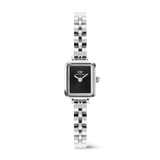 Quadro Mini Arch 3-link Onyx Sunray Silver women’s watch featuring a petite rectangular stainless steel case, minimalist black sunray dial, and a polished three-link silver bracelet.