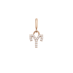 Aries zodiac watch charm in rose gold, featuring the Aries symbol set with sparkling cubic zirconia crystals on a polished stainless steel base for a refined, minimalist look.