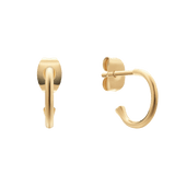 Pair of small gold open hoop earrings with a polished finish and butterfly fastening, crafted from stainless steel with IPG gold plating.