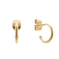Pair of small gold open hoop earrings with a polished finish and butterfly fastening, crafted from stainless steel with IPG gold plating.