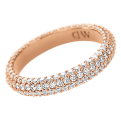 Pavé Crystal Ring Rose Gold featuring a full band of sparkling cubic zirconia set in rose gold plated brass with a polished inner engraving.