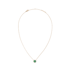 Rose gold necklace with a domed jade pendant, encircled by white cubic zirconia, on a fine adjustable chain.