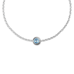 March Charm S925 Sterling Silver necklace featuring a delicate light blue aquamarine-inspired crystal set on a fine sterling silver chain.