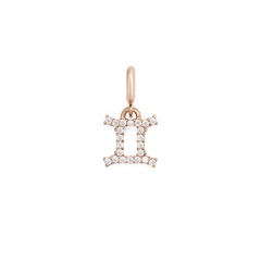 Rose gold Gemini zodiac watch charm crafted from stainless steel, featuring a Gemini symbol set with sparkling cubic zirconia crystals in a delicate, minimalist design.