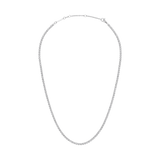 Silver tennis necklace with individually set crystals, adjustable length and secure clasp, elegant and timeless jewellery piece.