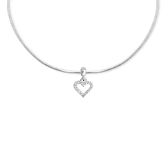 Sterling silver necklace featuring a heart contour white crystal charm with sparkling cubic zirconia in an open heart design.