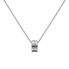 Elan Necklace Silver featuring a polished stainless steel ring pendant on a fine adjustable chain.