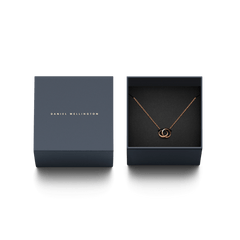Elan Unity Necklace rose gold with interlocking circles, presented in a Daniel Wellington gift box, perfect for gifting.