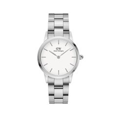 Daniel Wellington Iconic Link Silver watch with eggshell white dial and polished stainless steel link bracelet.