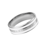 Polished silver ring with a satin white enamel inlay and the Daniel Wellington logo engraved around the band.