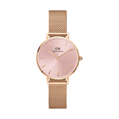Petite Melrose Light Pink women's watch featuring a delicate pink dial, minimalist markers, and an adjustable rose gold mesh strap.
