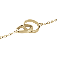 Close-up of the Elan Unity Necklace Gold, highlighting the two polished interlocking rings on a fine gold chain.